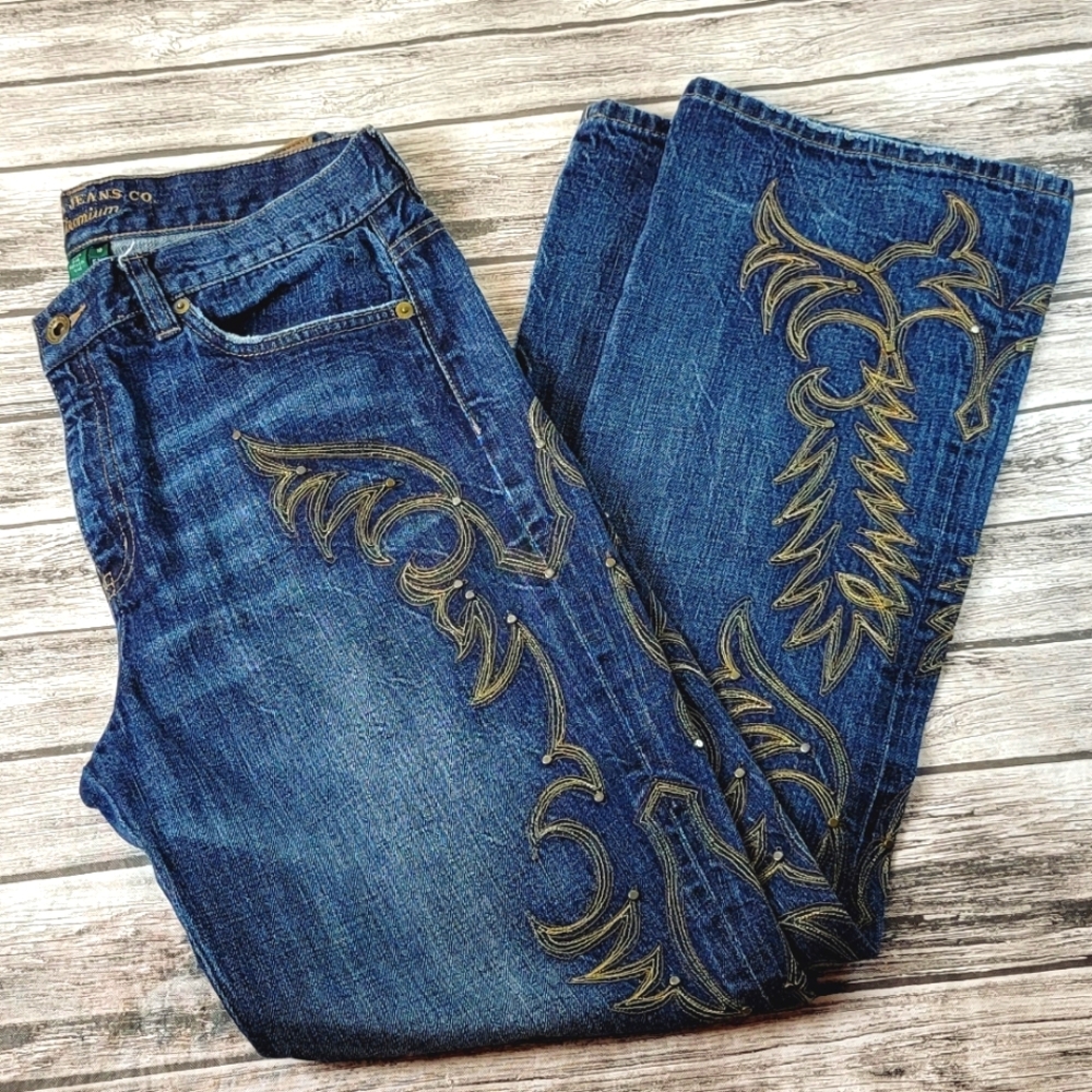 Ralph Lauren Embroidered Retro Bootcut Sz 10 Ladies Blue Jeans